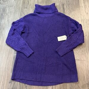 St Johns Bay Purple Turtleneck Sweater Women's Large Cable Knit Pullover
